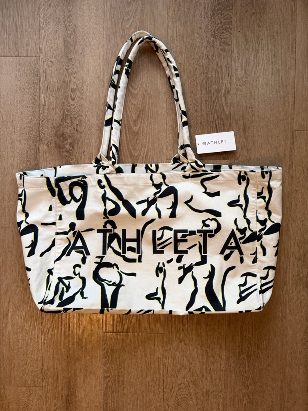 Athleta Cream Tote with Black Abstract Print NWT